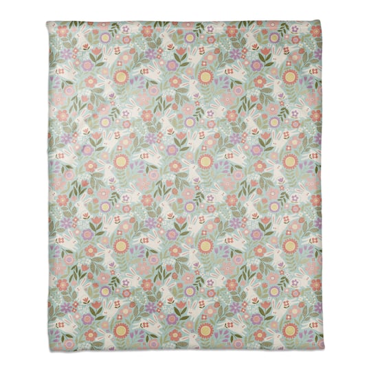 Pastel Bunny Floral Pattern 50&#x22; x 60&#x22; Coral Fleece Blanket